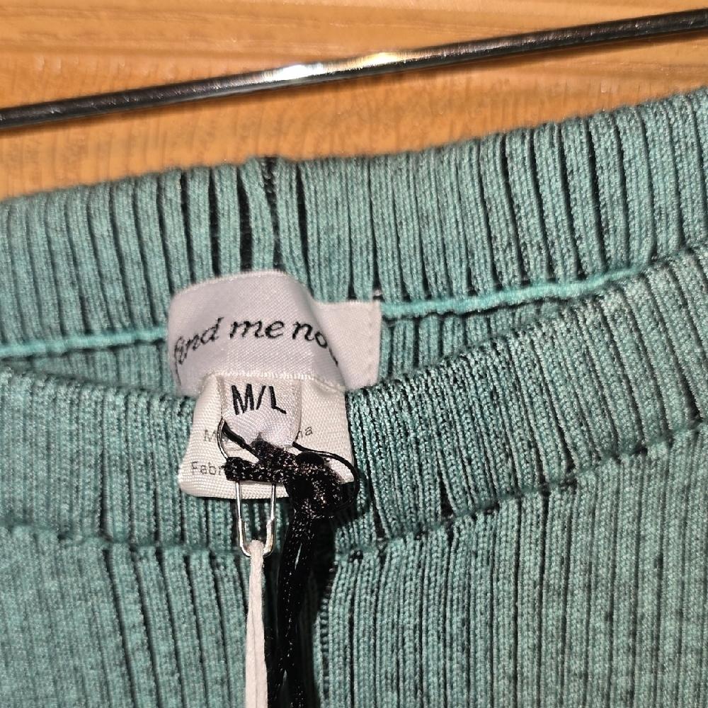 Light Teal Ribbed Flare Knit Pants - Picture 2 of 4